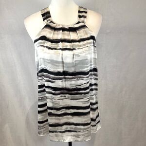 Violet & Claire satin black gray and white abstract print pleated top size large